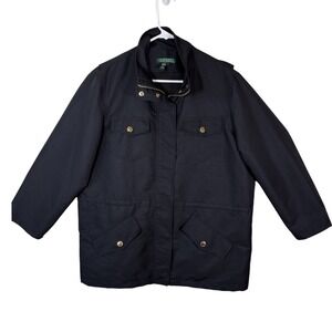 Lauren Ralph Lauren Black Utility Jacket Women's 1X Zip Snap Pockets Midweight
